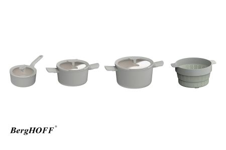 Set van 2 kookpotten en steelpan met antiaanbaklaag + stoommand - BergHOFF