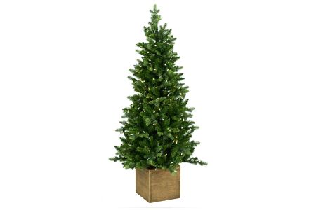 Kunstkerstboom met led-verlichting en box in hars