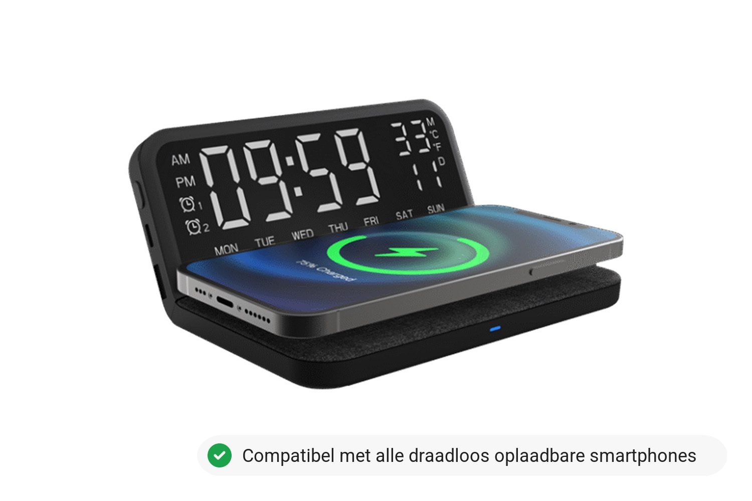 Coverzs Digitale wekker, speaker en draadloze oplader Coverzs Digitale wekker, speaker en draadloze oplader